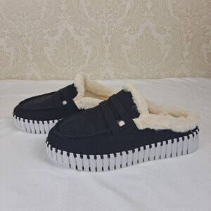 Isle Jacobsen Hornbaek Size 40 (US 9.5) Black Cream Faux Fur Slippers Loafers